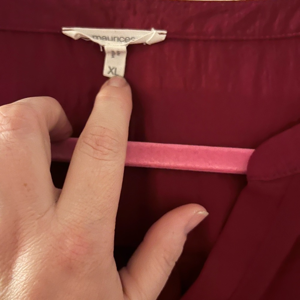 Maurices Deep Red V-Neck Roll-Sleeve Blouse - Picture 2 of 2